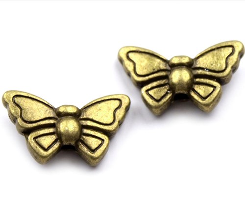 Kovový korálek motýlek 8x15mm - 4ks - staromosaz