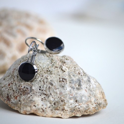 Černočerné, závěsné naušničky 12mm a 14mm