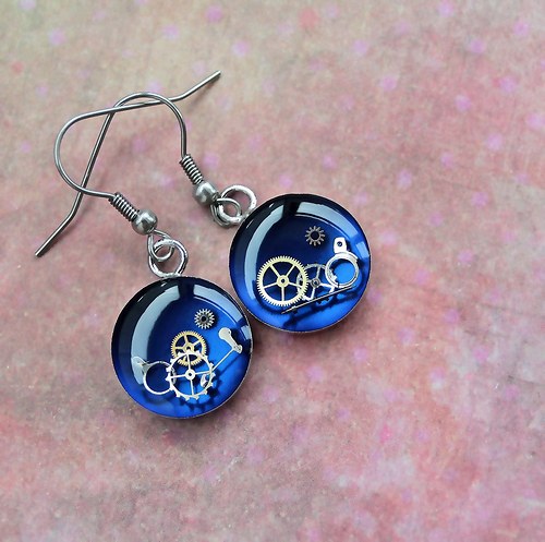 Steampunkové náušnice /dark blue/ — foto 1