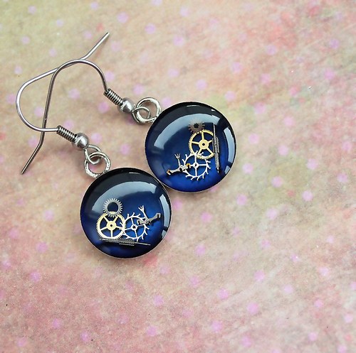 Steampunkové náušnice /dark blue/ — foto 1