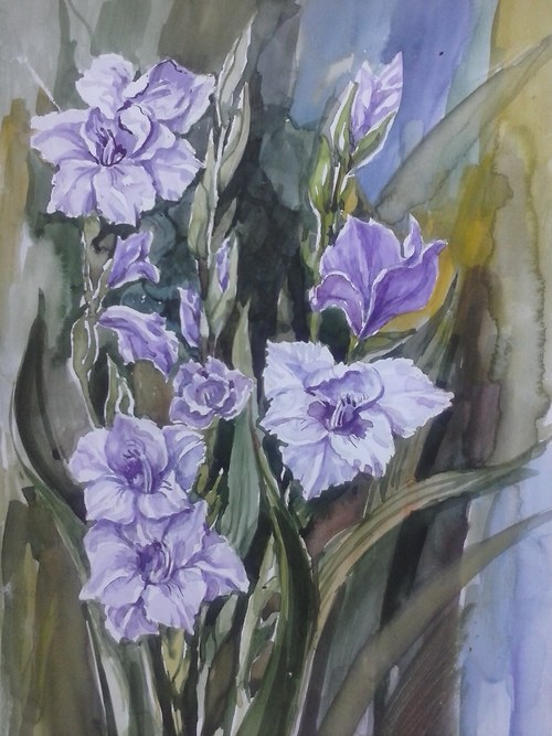 Gladioly - akvarel 27x39 cm