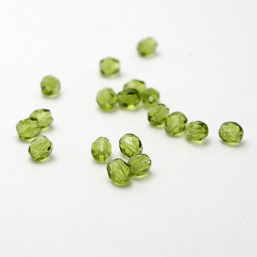 Olivové broušené kuličky, 4mm, 60 ks — foto 1