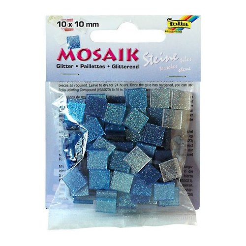 Mozaiková sklíčka třpytivá - modrá 10x10 mm