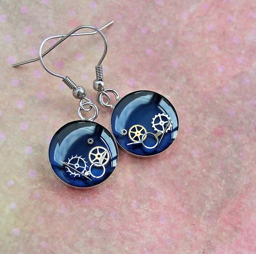 Steampunkové náušnice /dark blue/ — foto 1