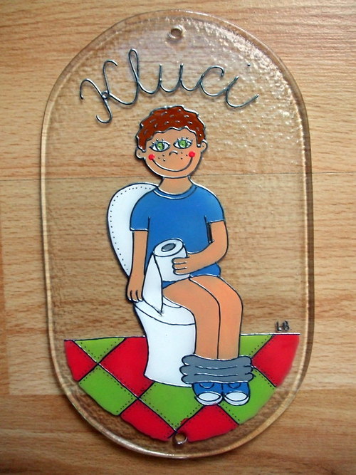 Cedulka na dveře - záchod, WC, toaleta - kluci