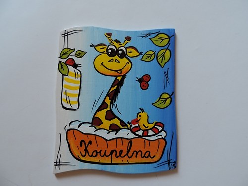 Cedulka na dveře malovaná-žirafa koupelna