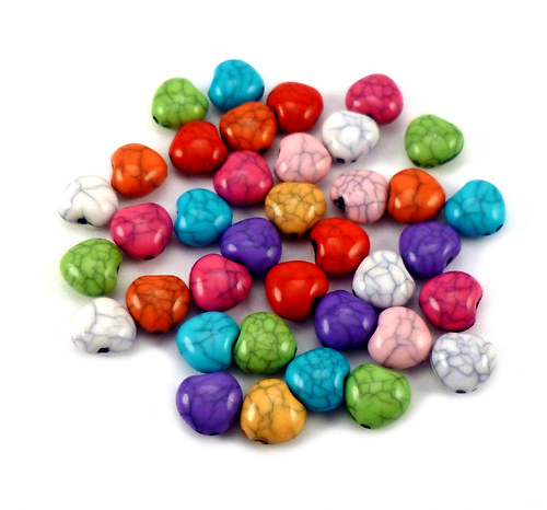 Srdíčka akrylový tyrkenit MIX 10mm, 10ks