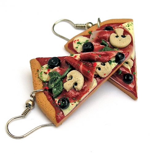 Miniaturní Fimo pizza náušnice — foto 1