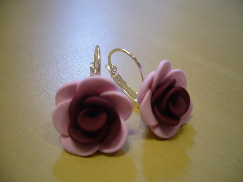 Náušnice růžičky bordo-pink — foto 1