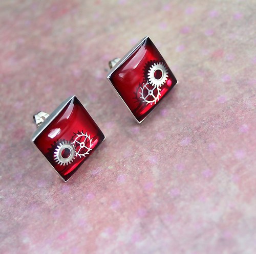 Steampunkové náušky /red/ — foto 1