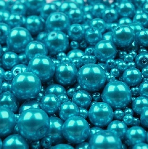Voskované perly tyrkys MIX Ø4-10mm 50g skleněné