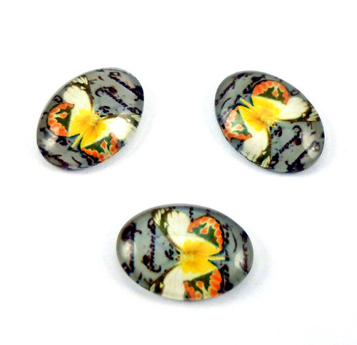 Skleněný kabošon motýl žlutý - 13x18mm, 1ks