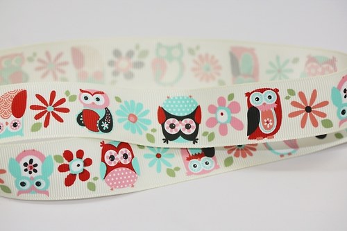Stuha Jumbo Owls Coral -25 mm - ADORNIT