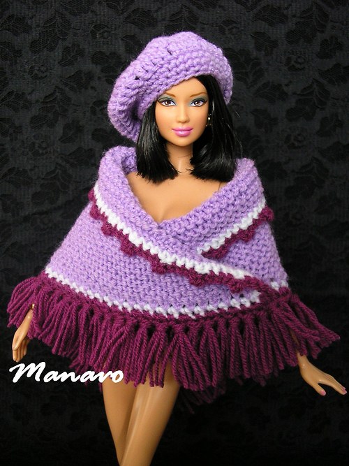 Fialkový pléd s baretem pro Barbie — foto 1