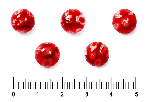 Tmavě červené kuličky "millefiori", 10 mm, 2 ks