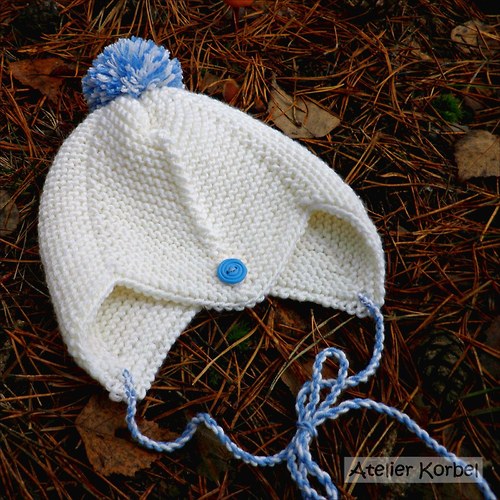 Smetanová čepička s bambulkou, merino, 33-35 cm
