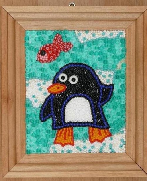 Pinguin s rybičkou - mozaika z korálků