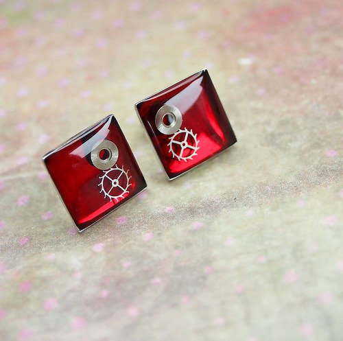 Steampunkové náušky /red/ — foto 1