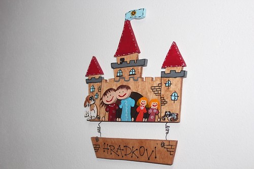 Dřevěná cedulka na dveře HRADKOVI I.