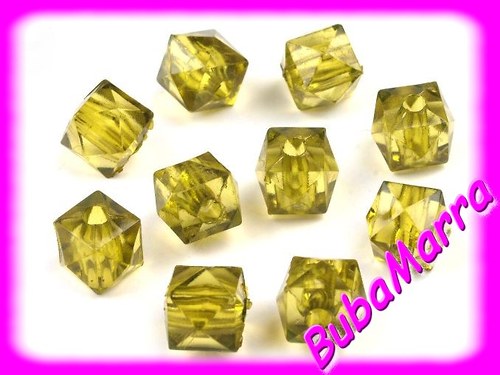 10ks~ Broušené korálky ~ kostka 7x7mm ~ OLIVOVÁ