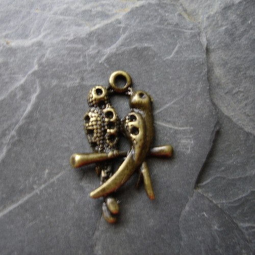 Přívěsek ptáčci 16x23mm - 2 ks - staromosazný