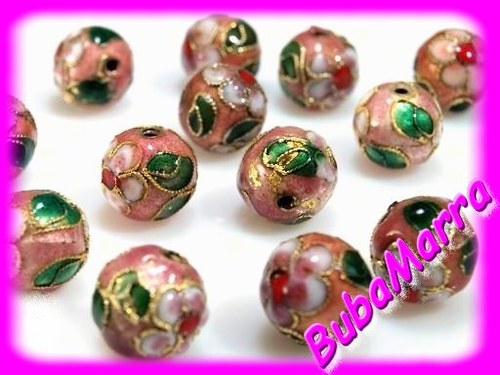 2ks~Korálky kov ~ CLOISONNE ~ Ø10mm~ starorůžová