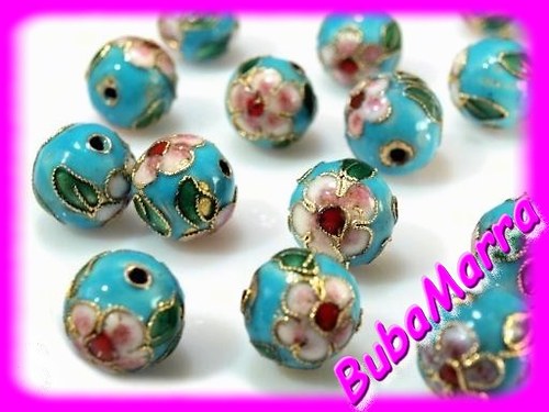 2ks~Korálky kov ~ CLOISONNE ~ Ø10mm~ modrá — foto 1