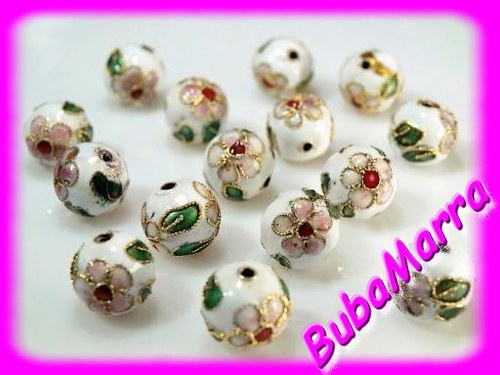 2ks~Korálky kov ~ CLOISONNE ~ Ø10mm~ bílá — foto 1