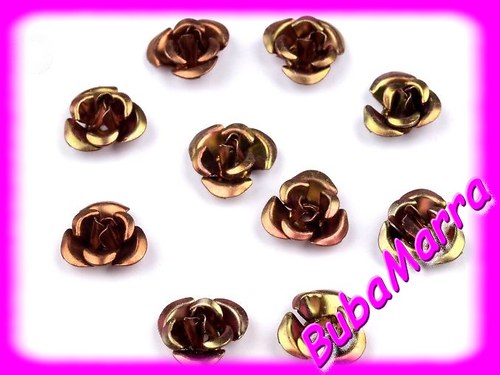~20ks~ Růžička Ø10mm kovová EXCELLENT hnědá