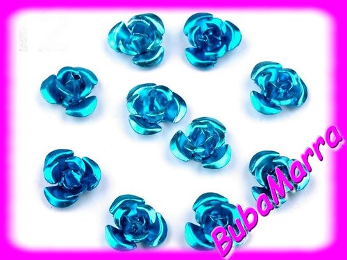 ~20ks~ Růžička Ø10mm kovová EXCELLENT tyrkysová