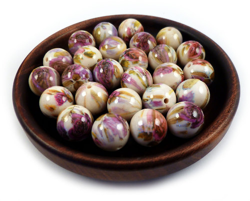 Velké korálky "porcelánové" potisk růží Ø16mm, 2ks