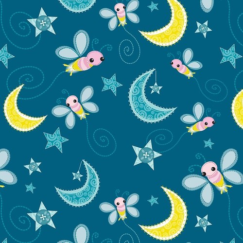 Látka Dream Little Dream modrá obloha se včelkou
