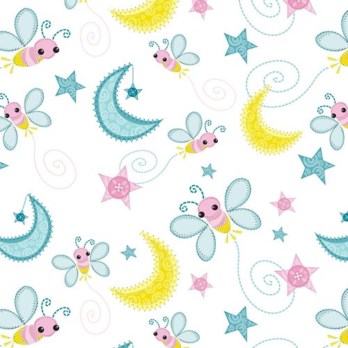 Látka Dream Little Dream bílá obloha se včelkou