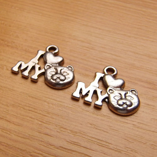 I love cats - starostříbro - 17mm x 13mm