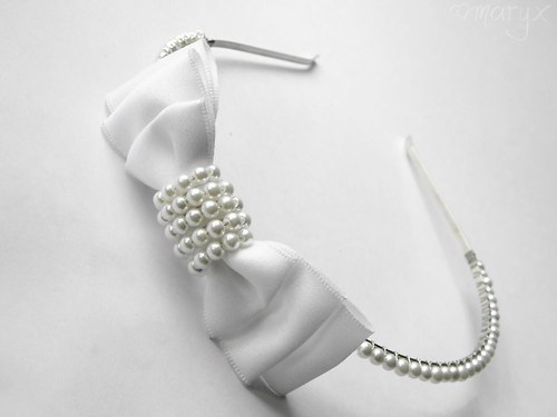 Perlová čelenka s mašlí •white• — foto 1