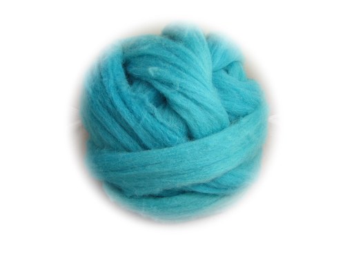 Barvená ovčí vlna - modrá tyrkysová (100g)