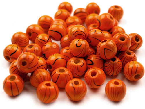 Dřevěné korálky oranžové žíhané 14mm, 4ks