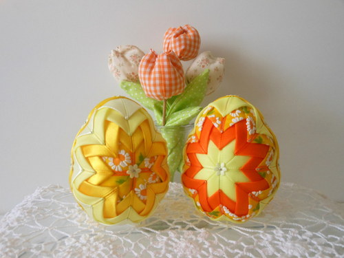 VAJÍČKA ŽLUTO-ORANŽOVÁ II - patchwork dekorace — foto 1