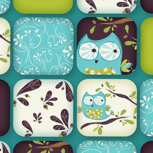 Látka Whoo´s Cute patchwork tyrkys/hnědý — foto 1