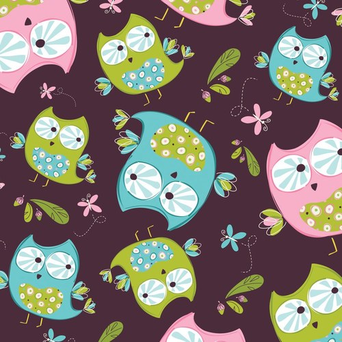 Látka Whoo´s Cute sovy na hnědé — foto 1
