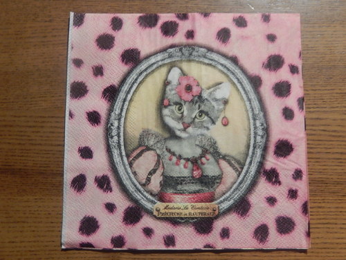 Ubrousek na decoupage - kočička v růžovém