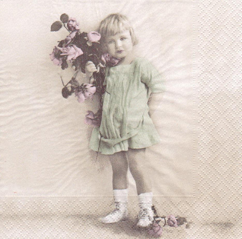Ubrousek vintage - holčička s růžemi