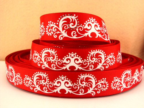 Stuha rypsová š.22 mm: Ornamenty/červená