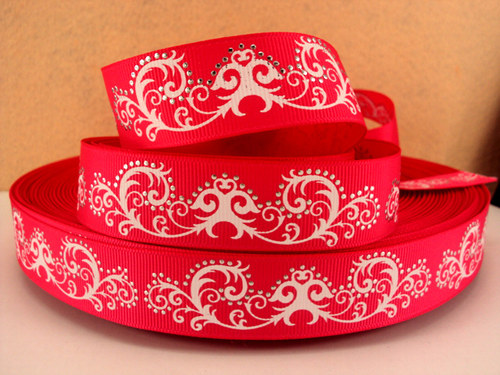 Stuha rypsová š.22 mm: Ornamenty/tm. růžová