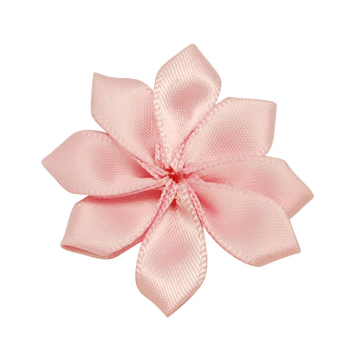 Aplikace květ ze stužky/ růžová sv./ 31x33mm/ 4ks