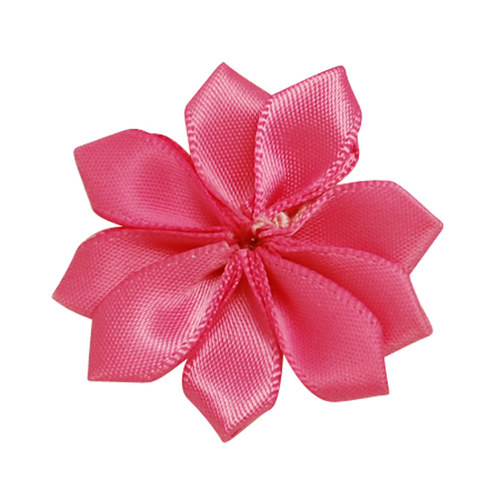 Aplikace květ ze stužky/ růžová tm./ 31x33mm/ 4ks
