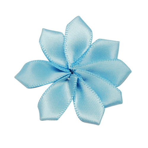 Aplikace květ ze stužky/ modrá sv./ 31x33mm/ 4ks