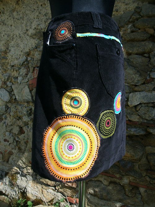 Manšestr sukně " Mandala" No.2 - Black — foto 1