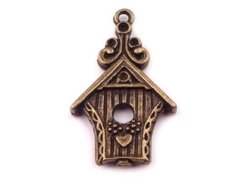 Přívěsek starozlatý, budka, 18x30 mm (2 ks)