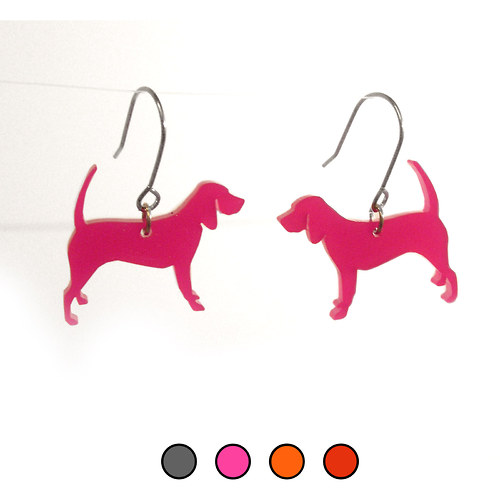 Náušnice plexi bígl pink / nerez ocel